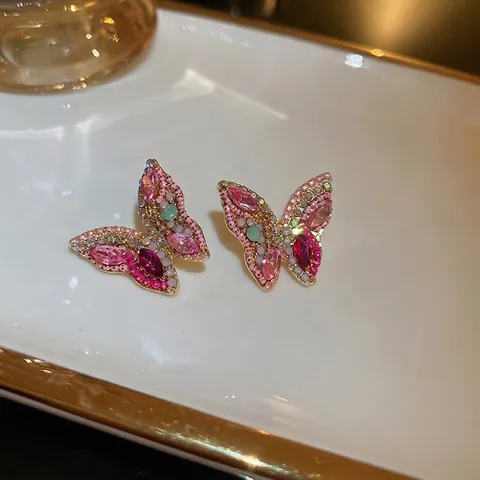 Pendientes De Mariposa Con Cristales Coloridos Y Poste De Plata De Ley 925 Estilo Bohemio Joyería De Moda Para Mujer