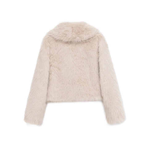 Chaqueta De Piel Sintética Para Mujer Abrigo Corto Elegante Color Sólido Solapa Manga Larga Invierno Cálido Chic