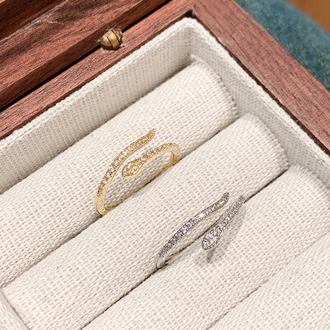 Snake Ring Copper Cubic Zirconia Adjustable Open Finger Jewelry Animal Shape Minimalist Elegant Gift For Women