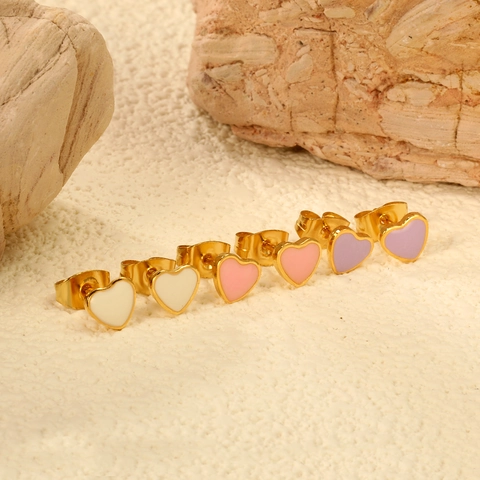 Roestvrij Stalen Hart Oorknopjes Set Kleurrijke Emaille Verguld Minimalistische Mode Sieraden Voor Vrouwen Meisjes
