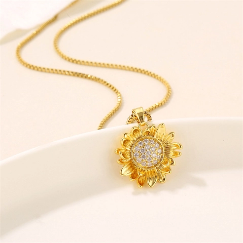 Collana Pendente Girasole Acciaio Inossidabile Zircone Incastonato Catena Box Gioielli Da Collo Per Donne