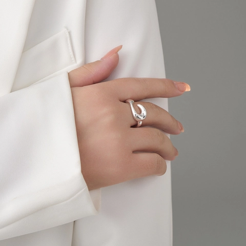 Geometric Exaggerated Liquid Metal Texture Open Ring Copper Electroplated Adjustable Minimalist Avant-Garde Jewelry For Women Men