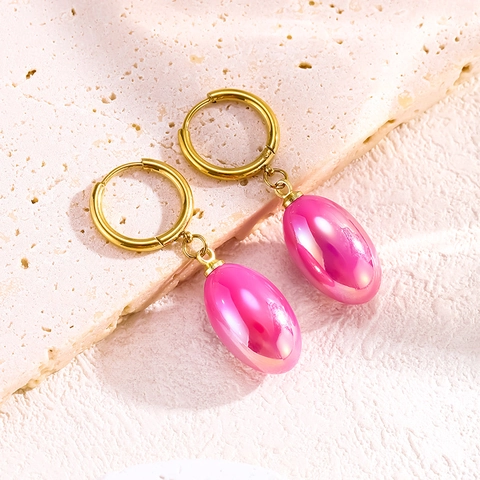 Oval Irisierende Harz Creolen Titanstahl Bunt Perlglanz Anhänger Schmuck Für Damen