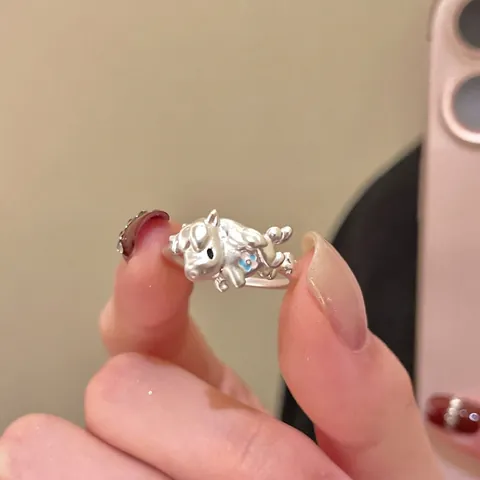 Pony Open Ring Copper Silver Color Enamel Horse Animal Design Light Luxury New Chinese Style Jewelry For Women