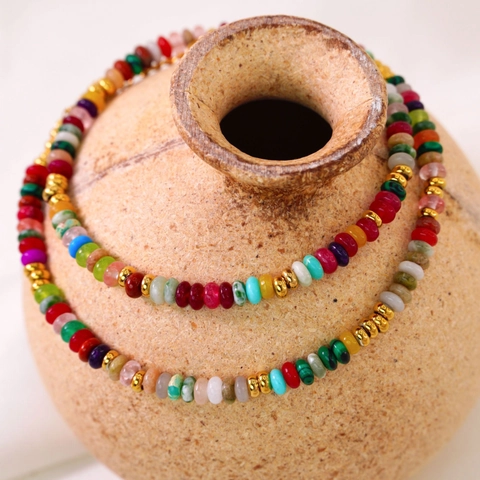 Collana da Donna di Lusso con Perline in Pietra Naturale Acciaio Inossidabile Placcato Oro Bohemien Choker Gioielli di Moda