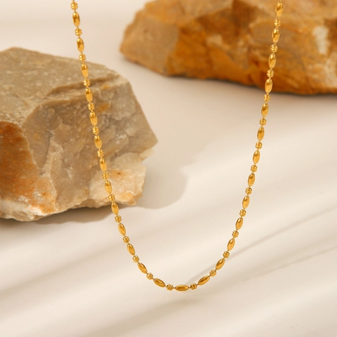 Minimalist 18K Gold Plated Stainless Steel Oval Bead Chain Necklace For Women Clavicle Chain Ins Style