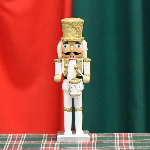 Nussknacker Soldat Holz Weiß Gold Glitzer Trommler Figur Europäisch Weihnachten Schreibtisch Ornament Festliches Geschenk