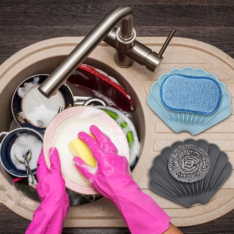 Shell Shaped Silicone Soap Dish Self Draining Non-Slip Holder For Bathroom Shower And Kitchen Sink Flexible Tray