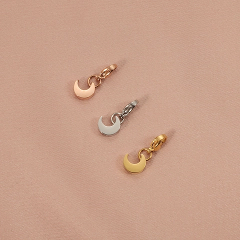 Colgante de Media Luna de Acero Inoxidable Chapado en Oro de 18K Pequeño Dije de Luna Minimalista Con Cierre de Langosta Para Hacer Joyas DIY Pulsera Collar Accesorio