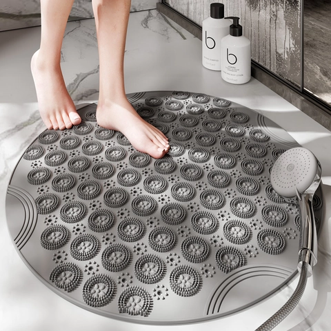 Round TPE Bathroom Anti Slip Mat With Suction Cups And Foot Massage Drainage Holes For Shower Room Bathtub