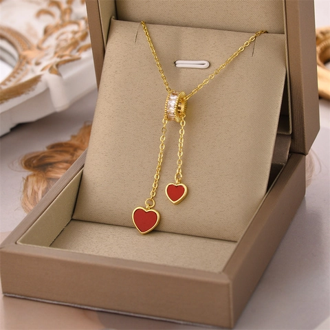 Titanstahl Herz Muschel Anhänger Quaste Halskette Für Damen Vergoldet Zirkonia Schlüsselbein Kette Elegant Mode Schmuck