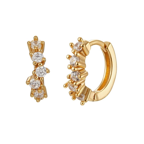 French Vintage C-Shaped Zirconia Hoop Earrings Copper With 925 Sterling Silver Earring Post Irregular Geometric Jewelry For Women