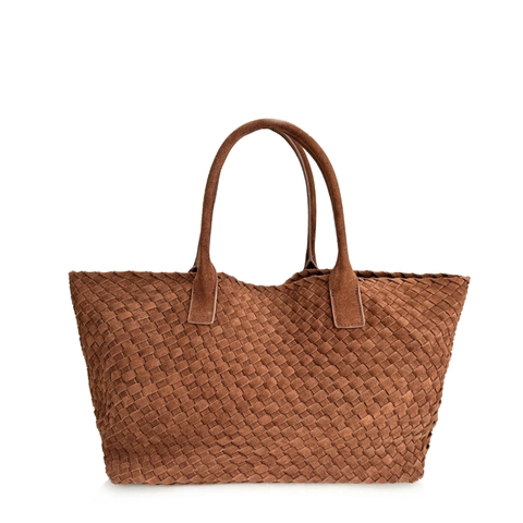 Woven Handbag Genuine Leather Top Layer Frosted Cowhide Large Capacity Tote Shoulder Bag For Women Retro Casual Chic