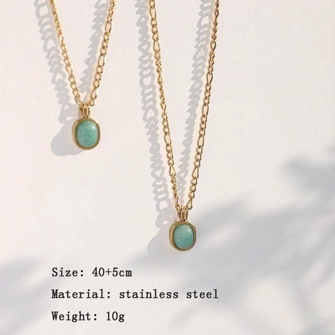Collana Vintage In Acciaio Inossidabile Con Pendente Ovale In Amazzonite Naturale Zircone Verde Gioielli Per Donne