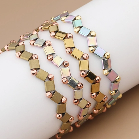 Bohemian Geometric Tila Bead Bracelet For Women Lacquered Alloy Multi Color Stretchy Stackable Beaded Wristband Jewelry