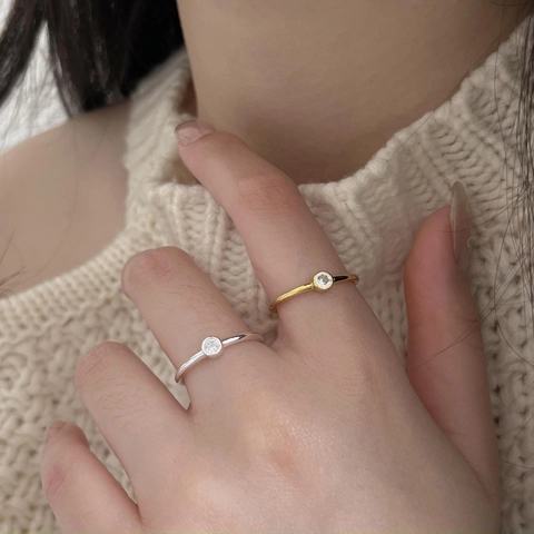 Anello In Argento Sterling 925 Zircone Singolo Minimalista Castone A Bezel Aperto Regolabile Gioielli Eleganti Per Donne