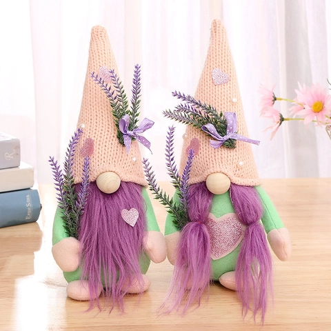 Lavender Gnome Doll Faceless Rudolf Ornament Knitted Fabric Plush Heart Valentine Mother Day Table Decor Gift