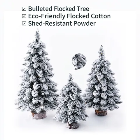 Mini Beflockter Weihnachtsbaum Mit Warmen LED-Lichtern Und Natürlichem Holzsockel Simulation Schnee Tischdekoration