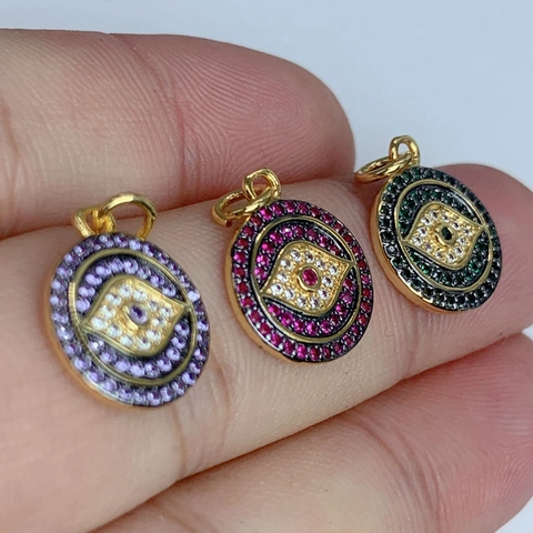 Evil Eye Anhänger Charms Rund Zirkonia 18K Vergoldet Kupfer Für Schmuckherstellung DIY Nazar Schutz Zubehör