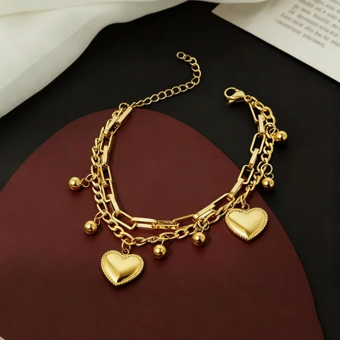 Fashion Stainless Steel Bracelet For Women Gold Plated Adjustable Layered Chain Heart Butterfly Geometric Charms Non Fading Jewelry