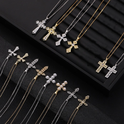 Fashion Copper Zirconia Cross Pendant Necklace For Women Gold Silver Plated Minimalist Chic Jewelry Gift For Party Daily Wear