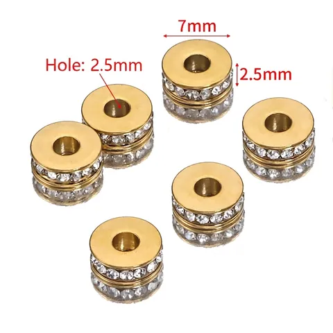 Cuentas Espaciadoras De Acero Inoxidable Bañadas En Oro Con Diamantes De Imitación Cuentas Redondas Planas Para Joyería DIY
