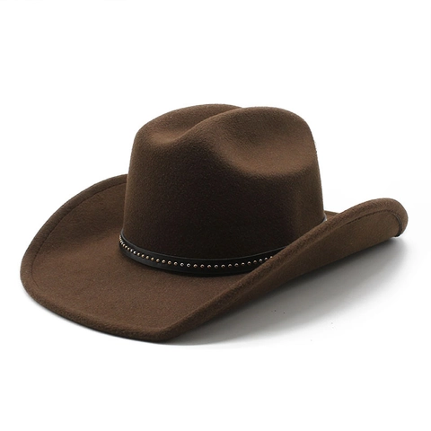 Cappello Da Cowboy Occidentale A Tesa Larga Feltro Di Lana Con Cintura Con Borchie Fedora Vintage Per Uomini Donne All'aperto