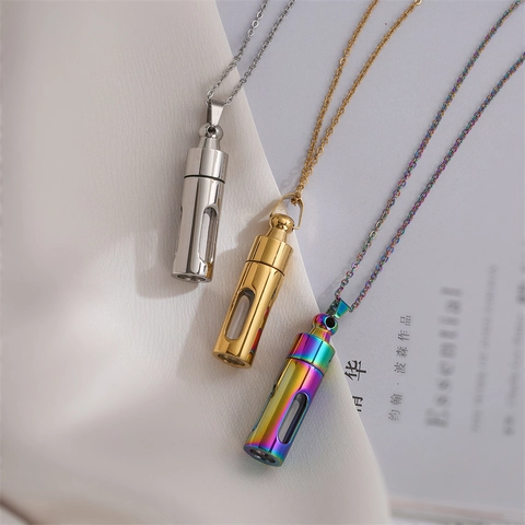 Edelstahl Parfümflasche Anhänger Halskette Zum Öffnen Ätherisches Öl Behälter Gedenkschmuck Für Herren Und Damen