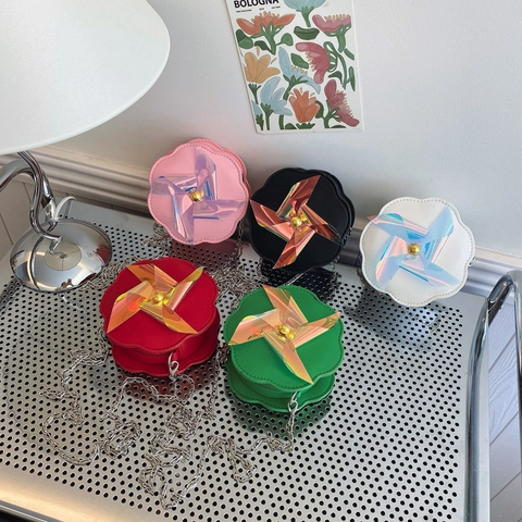 Sac À Bandoulière Pour Enfants Forme De Moulin À Vent Cuir PU Chaîne En Métal Holographique Filles