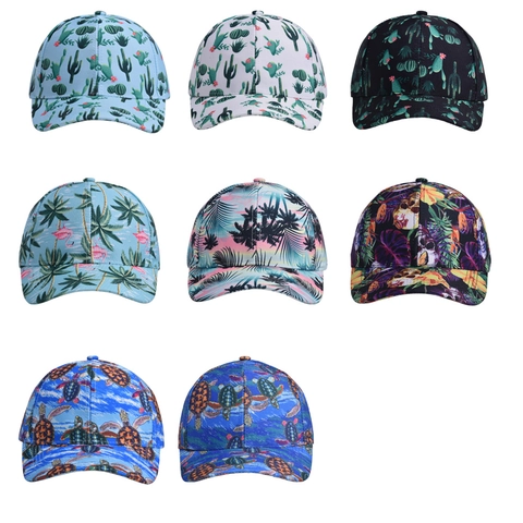 Baseball Cap Printed Polyester Adjustable Curved Brim Sun Protection Summer Tropical Pattern For Men Women Fashion