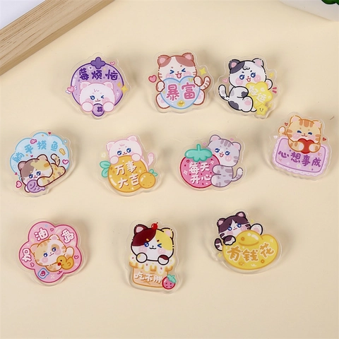 Lindos Broches De Acrílico De Gato De Dibujos Animados Pines Transparentes Insignias De Animales Kawaii Para Ropa Bolsos