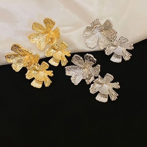 Pendientes De Botón De Flor Retro Franceses Diseño Floral Con Textura Metálica Con Poste De Plata De Ley 925 Para Mujer