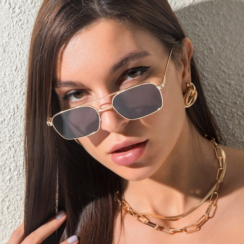 Retro Square Sunglasses Metal Frame Double Bridge UV400 Protection Fashion Eyewear For Men And Women