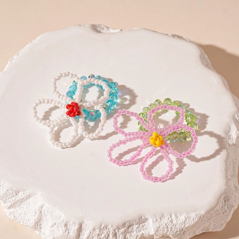 Anello Di Fiori Con Perline Fatto A Mano Dolce Fresco Perline Di Vetro Cristallo Anello Intrecciato Per Donne Ragazze Estate