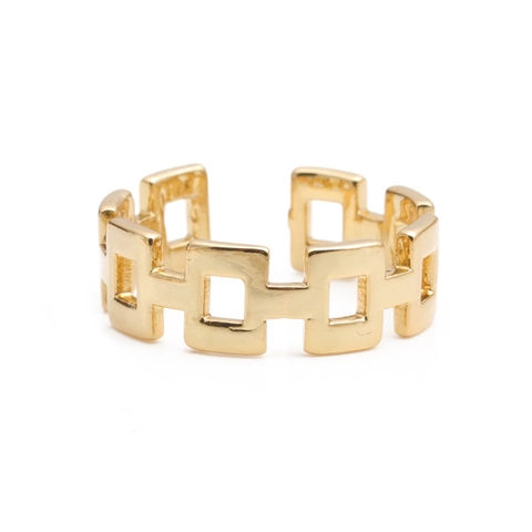 Anello Aperto Cavo Quadrato Geometrico Rame Con Micro Incastone Pietra Regolabile Minimalista Hip Hop Gioielli Moda