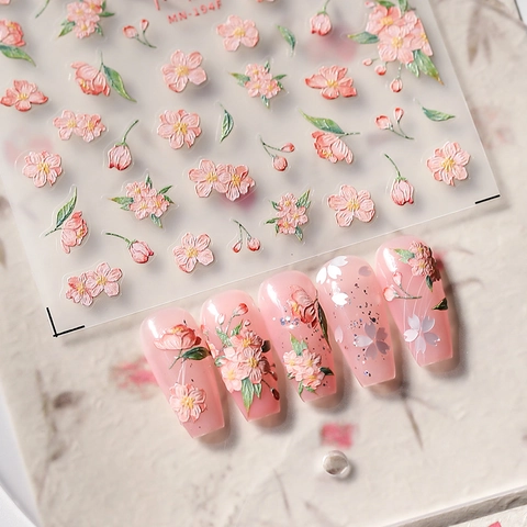Cherry Blossom Nail Art Stickers 3D Relief Ultra Thin Translucent PET Butterfly Floral Decals Manicure Decoration