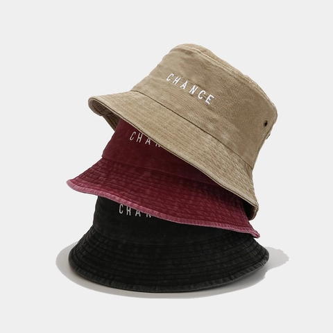 Washed Cotton Bucket Hat Mit Chance Stickerei Retro Outdoor Sonnenschutz Streetwear Accessoire Für Herren Und Damen
