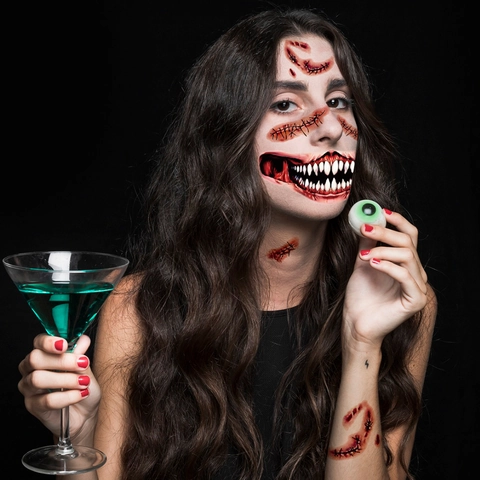 Halloween Orrore Bocca Tatuaggi Adesivi Realistico Sanguinoso Cicatrice Ferita Trucco Impermeabile Per Cosplay Accessori