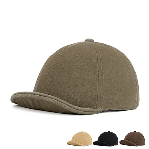 Retro Short Brim Baseball Cap Cotton Twill Soft Top Vintage Sun Hat Adjustable For Men Women