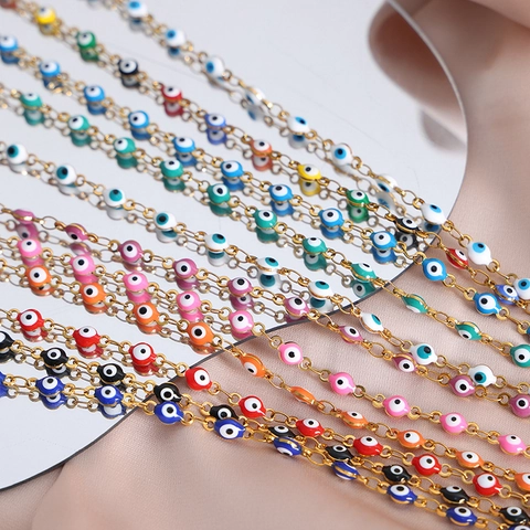 Colorful Enamel Evil Eye Necklace And Bracelet Titanium Steel Gold Plated Bohemian Trendy Jewelry For Women