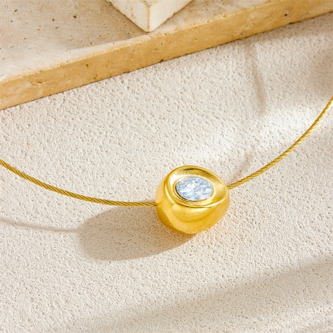 Collana Con Ciondolo Tondo Strass Acciaio Inossidabile Placcato Oro Catena Minimalista Gioielli Eleganti Da Donna