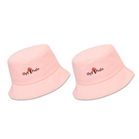 Cappello Da Pescatore Per Bambini Cotone Rosa Ricamo Fungo Slogan Stay Positive Protezione Solare Per Ragazzi Ragazze