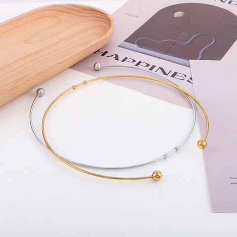 Collana Torque Minimalista A Forma Di C In Acciaio Inossidabile Doppie Perline Tonde Choker Moda Gioielli Per Donna