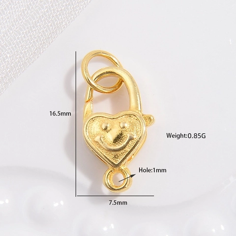Cierre De Langosta De Corazón De Plata De Ley S925 Conector De Cara Sonriente Para DIY Collar Pulsera Chapado En Oro