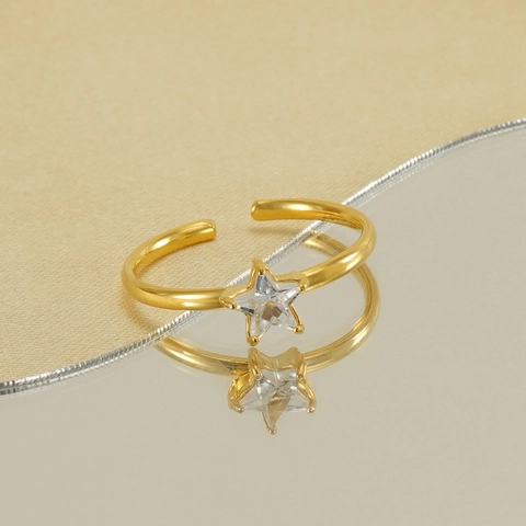 Ster Ring Roestvrij Staal 18K Verguld Zirkonia Verstelbaar Open Vinger Sieraden Mode Vrouwen