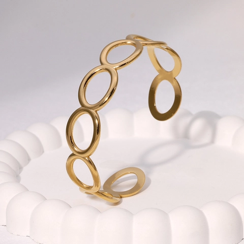 Minimalistisches Hohles Geometrisches Gliederketten Offenes Armreif Edelstahl Vergoldet Glatte Oberfläche Modeschmuck Für Damen