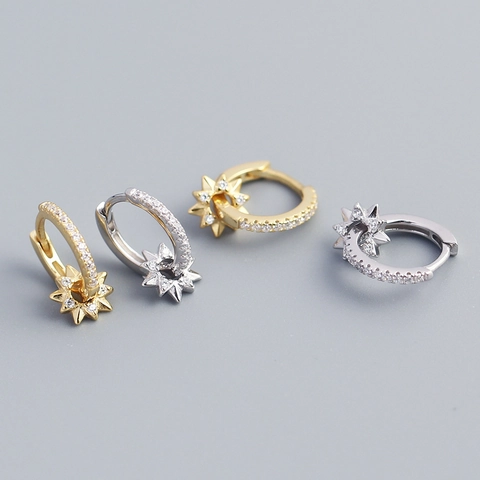 Französischer Stil S925 Sterlingsilber Stern Ohrringe Für Damen Minimalistisch Eingelegte Strass Huggie Ohrringe Schmuck