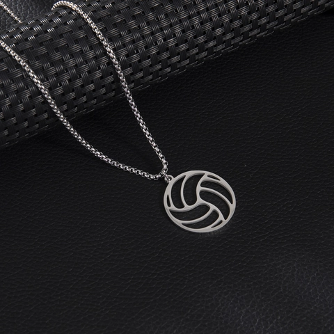 Volleyball Anhänger Halskette Edelstahl Hohl Rund Geometrisch Sport Schmuck Geschenk Für Frauen Männer