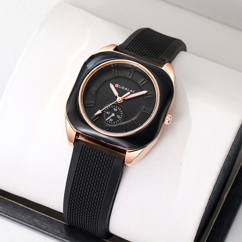Women Quartz Watch Alloy Case Square Analog Silicone Strap Fashion Simple Slim Ladies Wristwatch Elegant Versatile