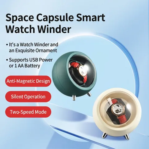 Automatic Watch Winder Silent Motor Space Capsule Design Single Mechanical Watch Rotator Case Anti-magnetic Dual Power Winding Box For Home Display